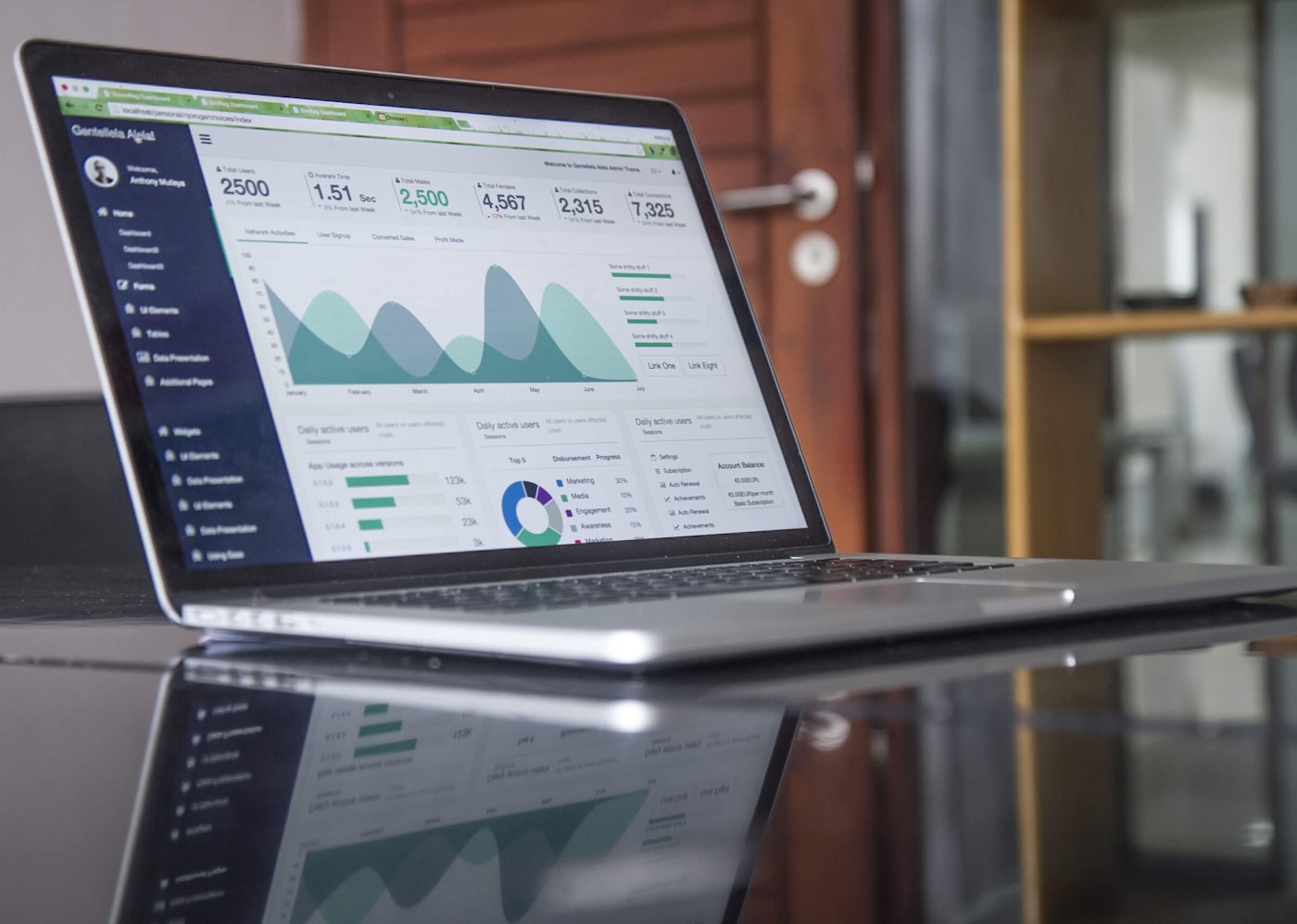Data analytics dashboard showing case study results and metrics